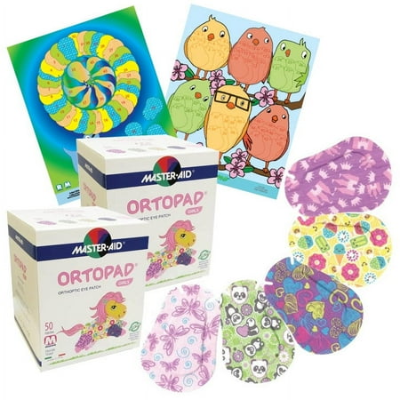 Ortopad® Bamboo 100-pack for Girls, Medium Size, Adhesive Eye Patches, 2 boxes + 2 posters