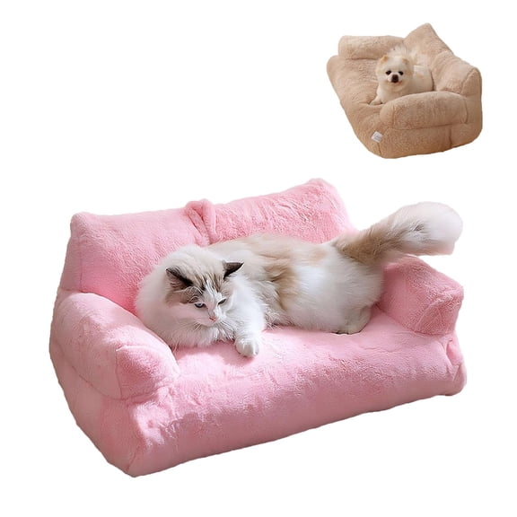 Calming Pet Sofa - Fluffy Plush Dog Bed, Large Memory Foam, Grey