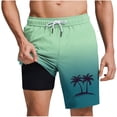 thumbnail image 3 of lcziwo Mens Short Swimsuit with Liner Pockets Drawstring Print Swim Trunks Summer Beach Board Short Swimsuit Green XXL, 3 of 6