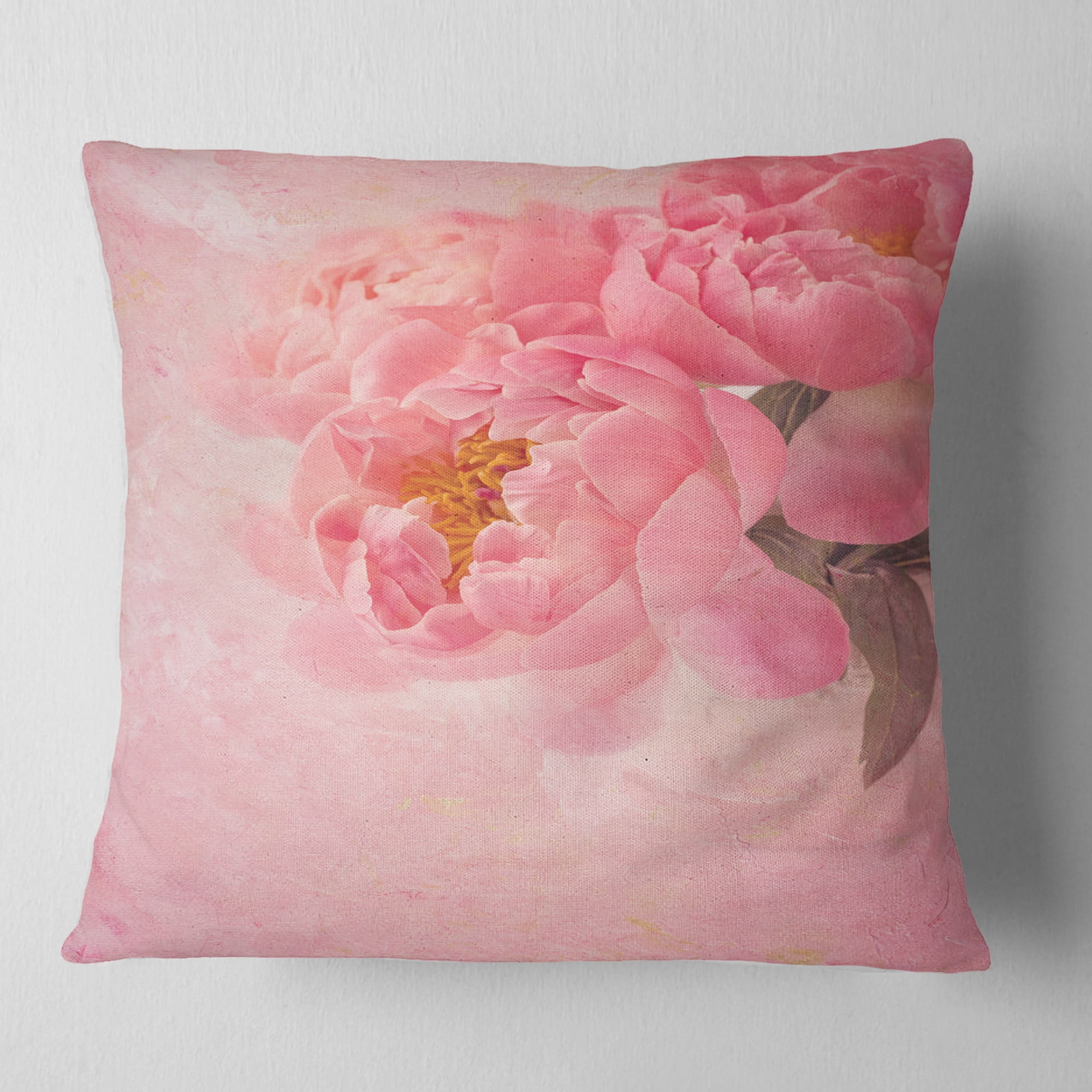 Designart Peony Flowers on Pink Background - Floral Throw Pillow - 16x16