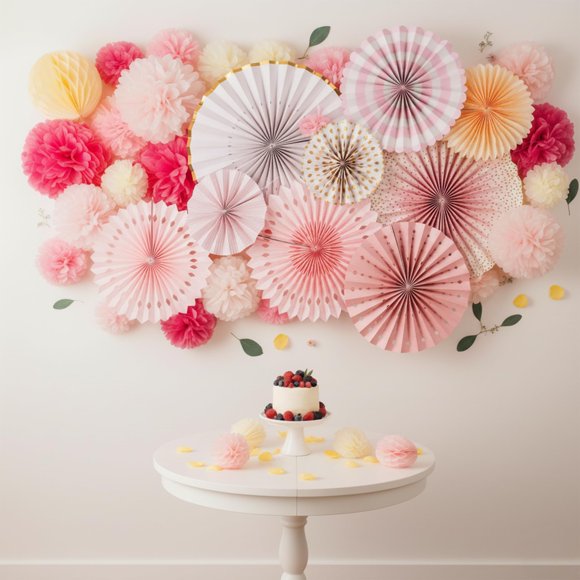 Papakit Deluxe Origami Juego De Decoración De Pared Grande (Abanicos De Papel Y Pompones Surtidos) Decoración Para Eventos De Bodas, Fiestas De Cumpleaños, Baby Showers | Diseño De Arte Creativo (Jueg