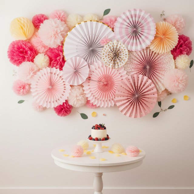 Papakit Deluxe Origami Juego De Decoración De Pared Grande (Abanicos De Papel Y Pompones Surtidos) Decoración Para Eventos De Bodas, Fiestas De Cumpleaños, Baby Showers | Diseño De Arte Creativo (Jueg
