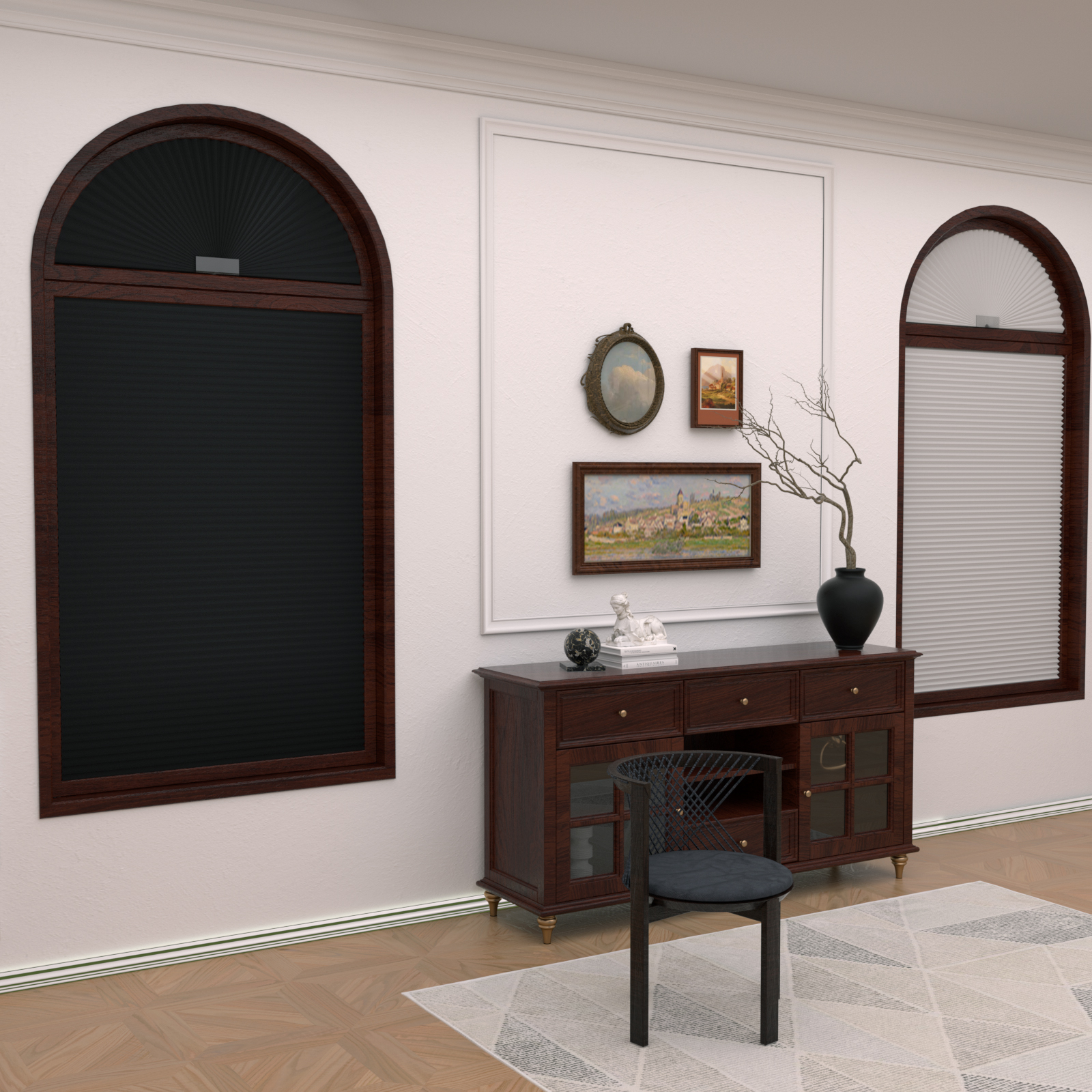 MYshade No Tools Window Shades Tie-Up Blackout Cellular Arch Window Shades, Black 36"W x 72"H