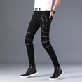 thumbnail image 6 of Men's Black Skinny Jeans with Zip & Eyelet Punk Style Pants, 6 of 7