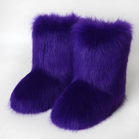 

Juebong Boots Deals Women s Fashion Color Imitation Animal Boots Plus Cashmere Boots Snow Boots Purple 5.5-6