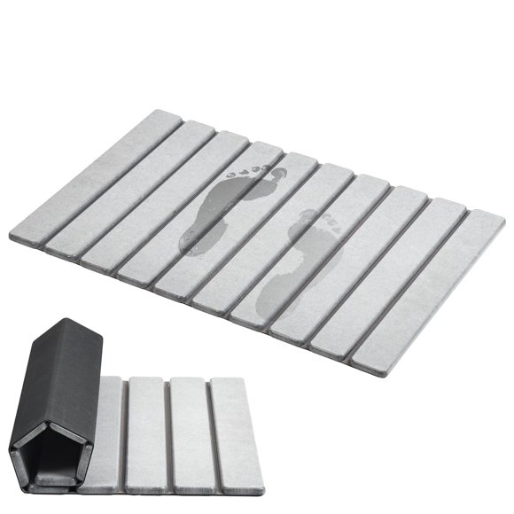 Alfombra de baño Stone AWW, plegable, superabsorbente, de diatomita, color gris claro