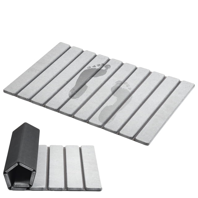 Alfombra de baño Stone AWW, plegable, superabsorbente, de diatomita, color gris claro