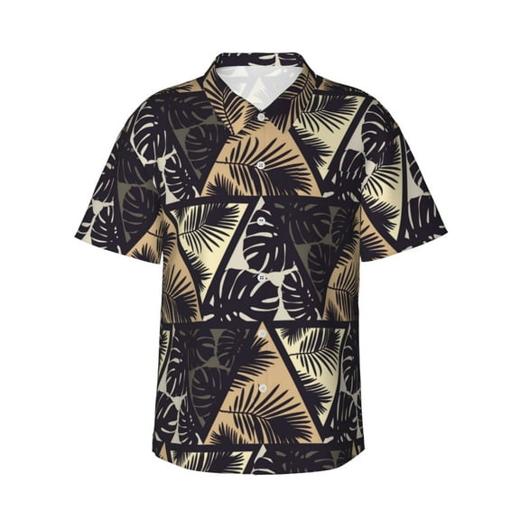 Monstera Leaves Pattern Men's 3d Print Casual Button Down Shirts, Novelty Hawaiian Short Sleeves L