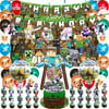 107 Pcs Minecraft Birthday Party Supplies, Pixel Birthday Party Decoration With Birthday Banners, Hanging Swirls, Latex Foil Balloons, Cake Cupcake Topper, Backdrop and Stickers Party Favors for Kids