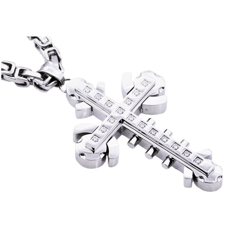Stainless Steel With Cubic Zirconia Men's Cross Pendant