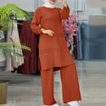 thumbnail image 2 of ZACPNCV Women Spring Solid Color Muslim Solid Color Long Sleeve Shirt Coat Wide Leg Trousers Casual Suit Orange, 2 of 7