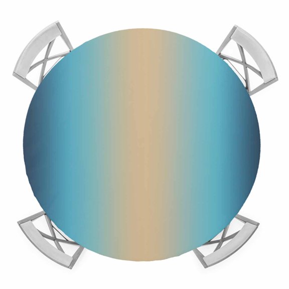 Elastic Fitted Round Tablecloth, Blue Teal Ombre Waterproof Stretch Table Cover for 45"-54" Tables, Modern Yellow Gradient Farmhouse Art Washable Outdoor Tablecloths for Patio, Picnic, Camping