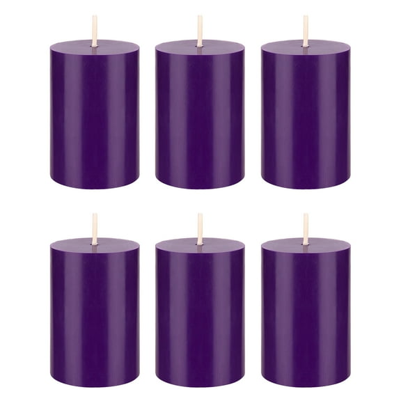 Mega Candles 6 pcs Unscented Purple Round Pillar Candle, Hand Poured Premium Wax Candles 2 Inch x 3 Inch, Home Décor, Wedding Receptions, Baby Showers, Birthdays, Celebrations, Party Favors & More