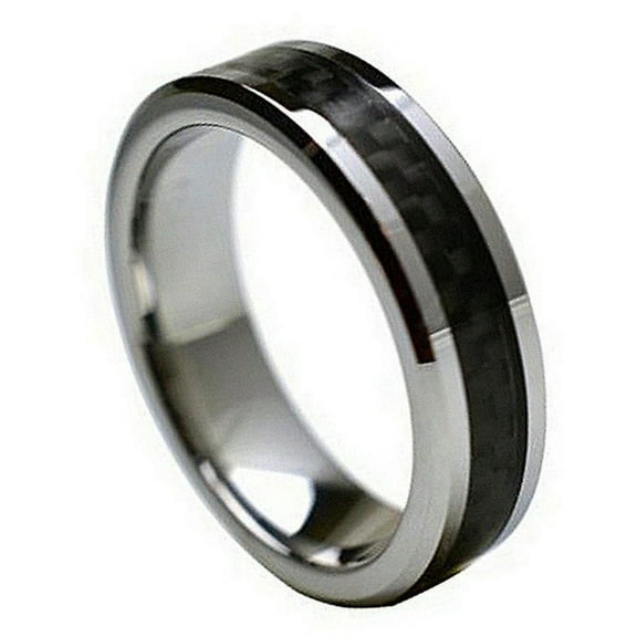 6mm Tungsten Carbide High polish with Black Carbon Fiber Inlay Wedding Band Ring For Men Or Ladies