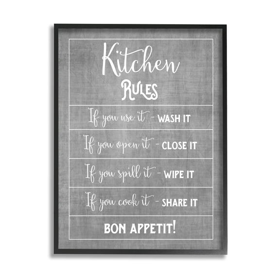 Kitchen Rules Bon Appetit Sign Typography Graphic Art Black Framed Art Print Wall Art