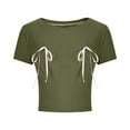 thumbnail image 5 of Blczomt Tops for Women Short Sleeve Workout Crop Basic Tees Bow Tie Going Out Summer Green Crew Neck Ladies Blouses, 5 of 7