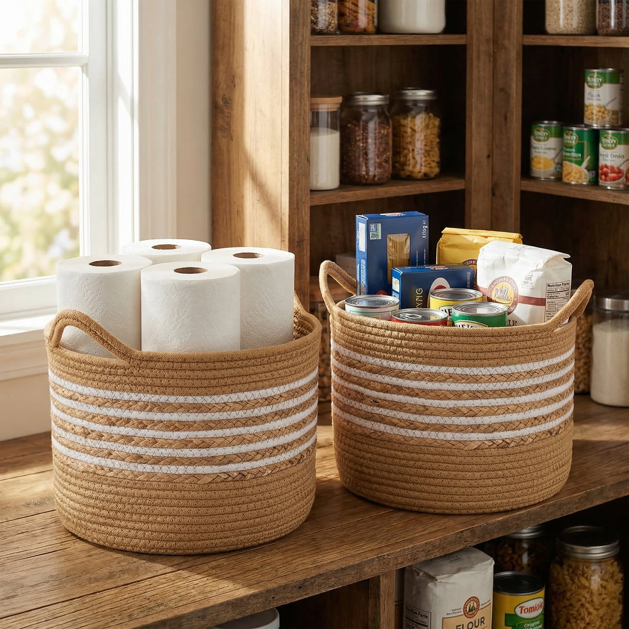 Unique Bargains Multiple Use Woven Storage Bin for Home Light Brown 11.8*11.8*9.4in