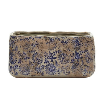 Nearly Natural 5.5" x 10" x 5" Rectangle Blue Tuscan Ceramic Plant Planter