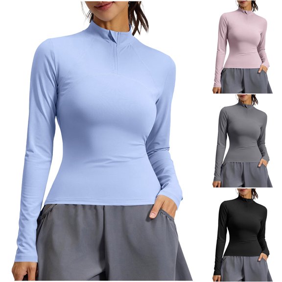 Neewe Seamless Long Sleeve Shirts for Women Waist Length - Workout Athletic Running Gym Yoga Tops Crewneck Breathable