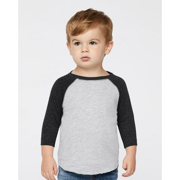 RABBIT SKINS Toddler Fine Jersey Raglan 3/4 Sleeve Baseball Tee, Natural Heather/Granite Heather, 3T