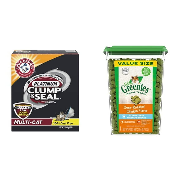 ARM & HAMMER Platinum Cat Litter (18.14kg) + FELINE GREENIES Cat Treats (277g) | Odour Control & Dental Care Bundle
