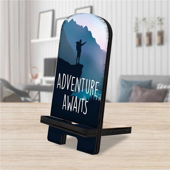 Designocracy 892068 6 x 3 x 3 in. Adventure Awaits Cell Phone Stand Family Decor with Wood Mobile Holder Organizer