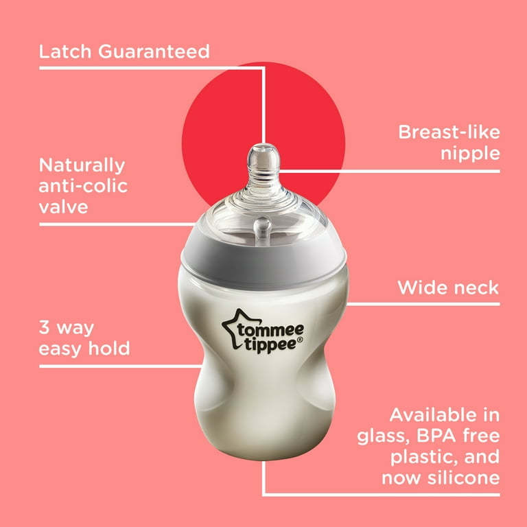 Tommee Tippee Closer to Nature Baby Bottle  Breast-Like Nipple with  Anti-Colic Valve, BPA-free – 9-ounce, 4 Count 