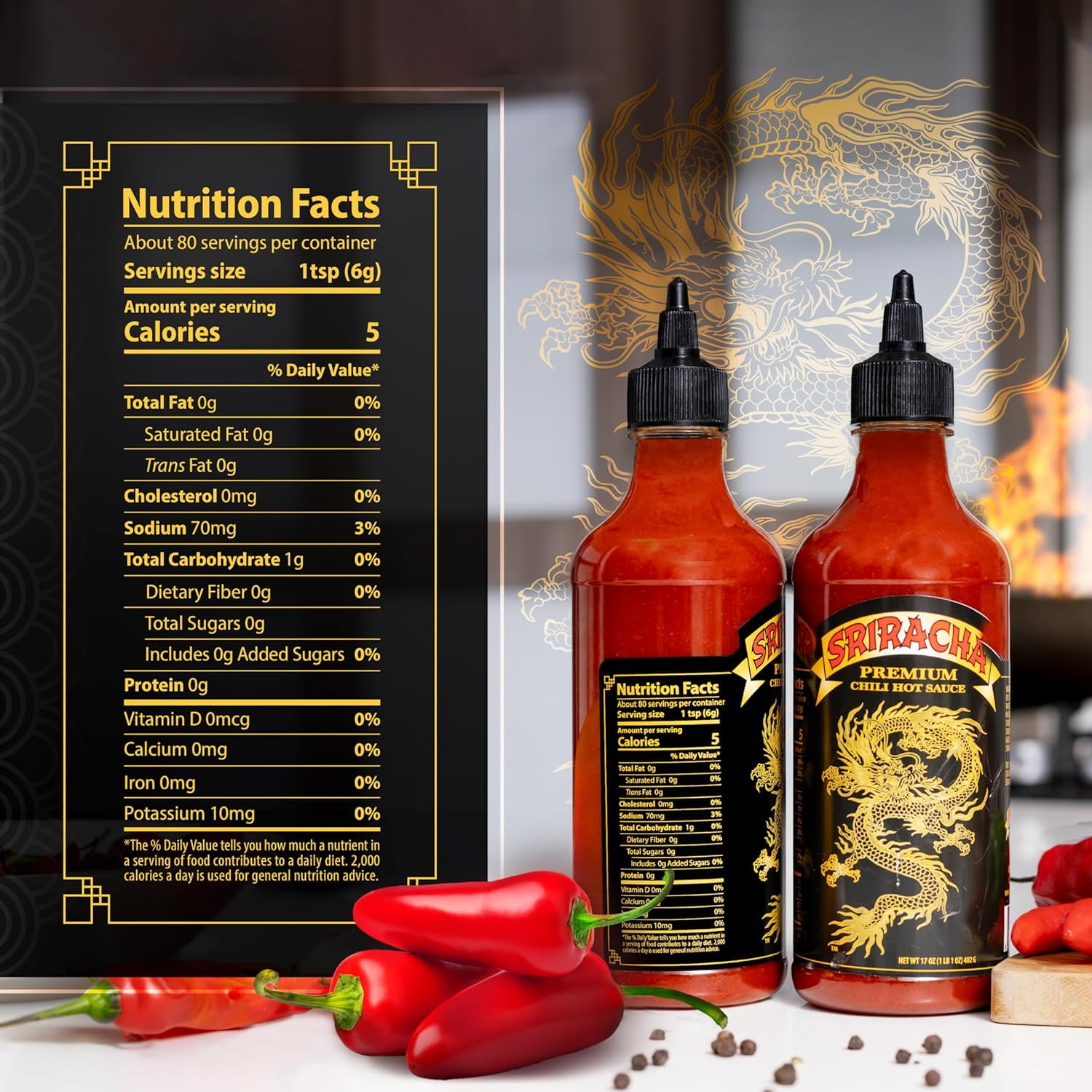 Limited Edition Dragon Sriracha Sauce - Hot Sauce, Perfect for Spicing Up Any Dish! - Made from Red Jalapeno Peppers That Started the Sriracha Movement, 17 oz - 2 Pack