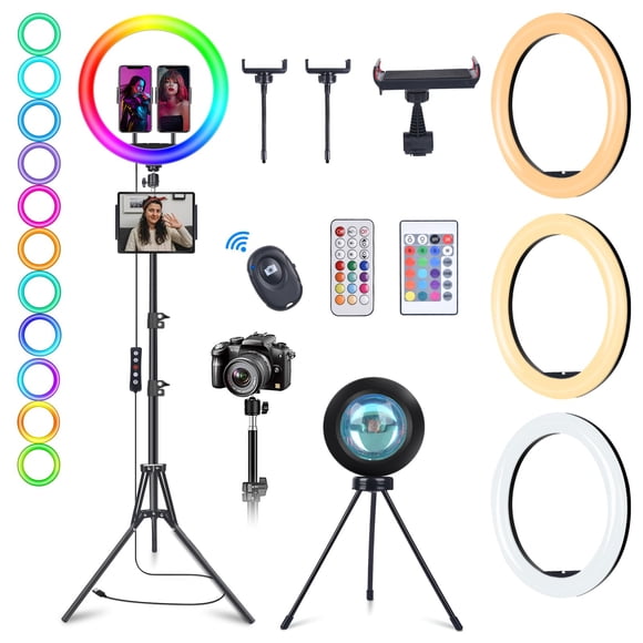 Anillo de luz RGB para selfies WisaKey de 13 pulgadas con soporte y soportes para teléfono
