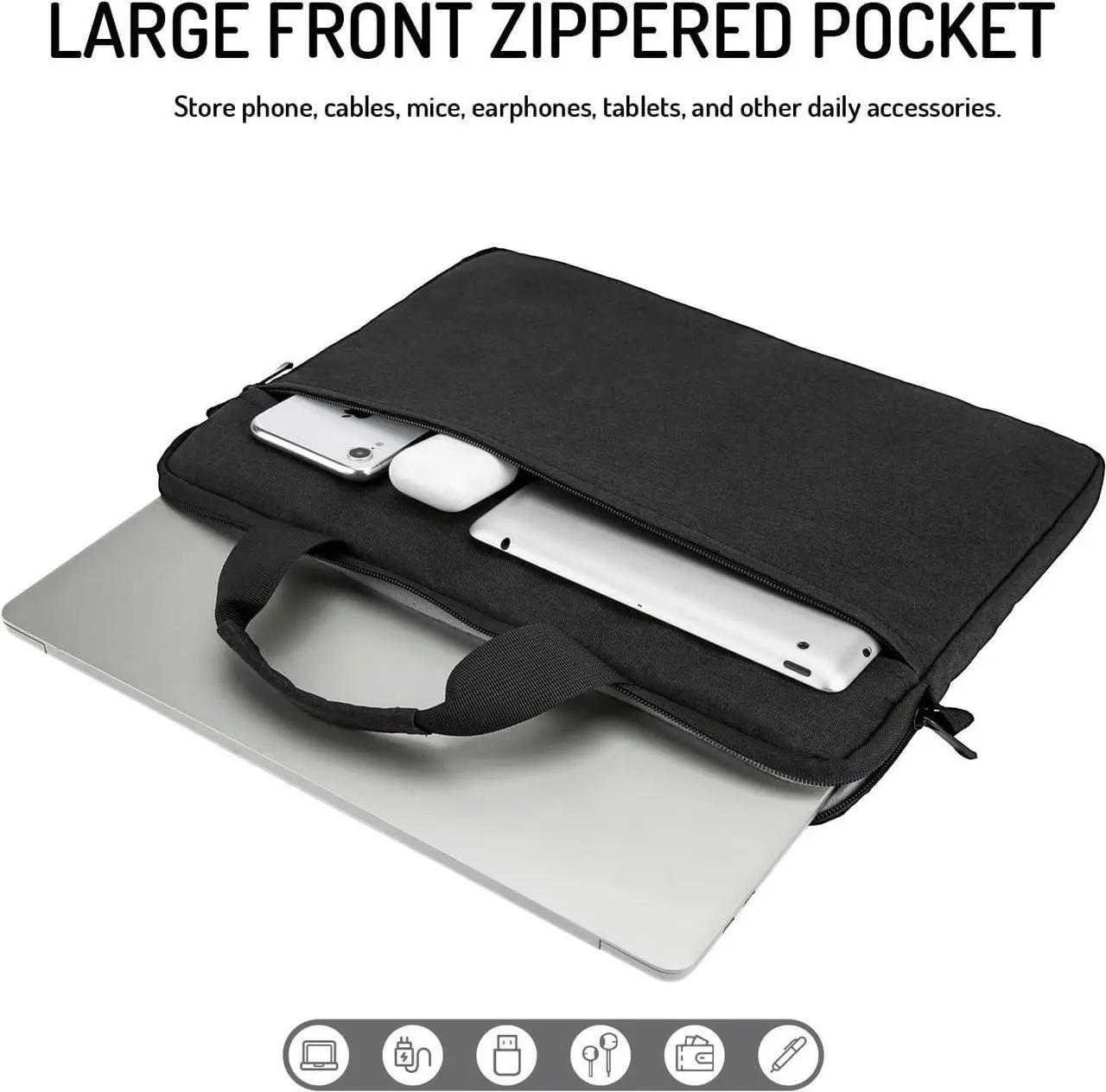 14-15 Inch Laptop Shoulder Messenger Bag Carrying Case Briefcase Slim Protective Computer Sleeve with Handle Strap Pocket for MacBook Acer ASUS HP Surface Dell Chromebook