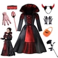 thumbnail image 2 of Disfraces de Halloween para niñas, vampiros, para niñas, 2024, para carnaval, fiesta de graduación, vestido de novia fantasma, ropa gótica para niños, 2 of 5