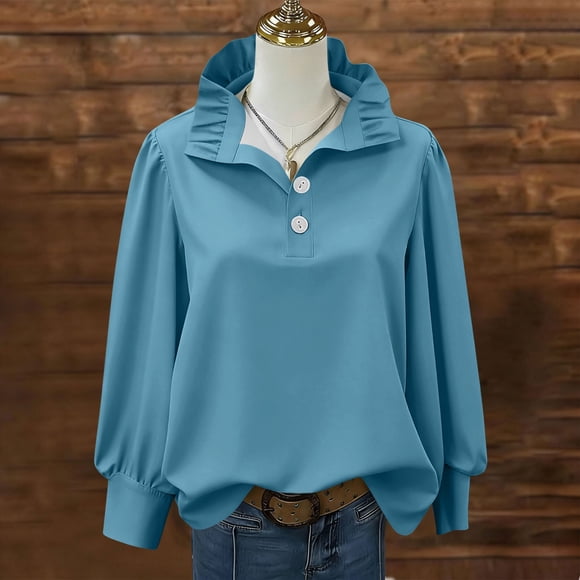 TaTaai 2026 Spring Summer Solid Color Button Top for Women Long Sleeve Round Neck Casual Blouse Soft Comfy Lightweight Daily Vacation Outfits Gift