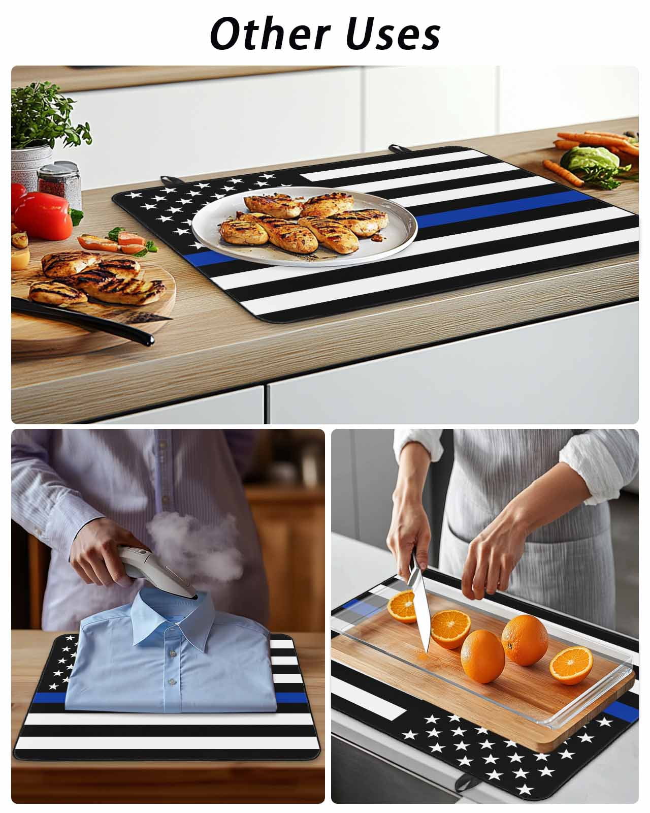 Stove Top Covers for Electric Stove, Blue American Flag Glass Stovetop Cover Protector, Black White Striped US Flag Stars Induction Cooktop Protector Oven Mat for Kitchen Countertop 24"x21"