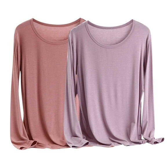 DecSea 2PC Womens Long Sleeve T Shirts Basic Spring Solid Color Tops Fall Fashion Layering Slim Fitted Y2k Tops