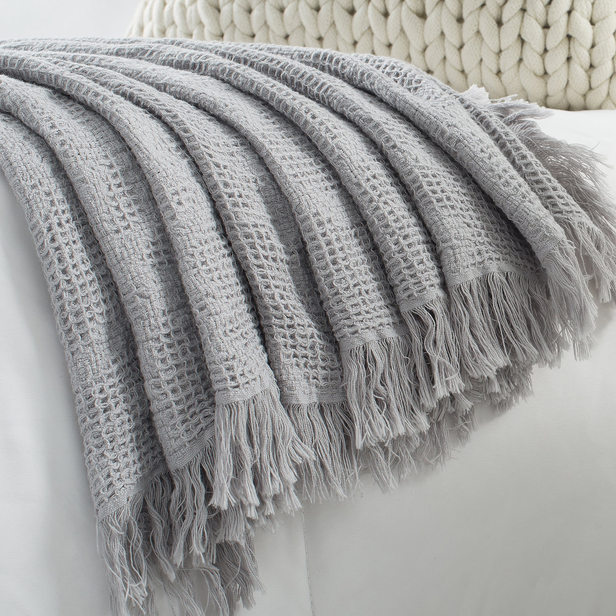 VERAMUSE 100% Cotton Blanket for Bed Grey 90"x90" Queen Size Breathable Thin Blankets for Summer
