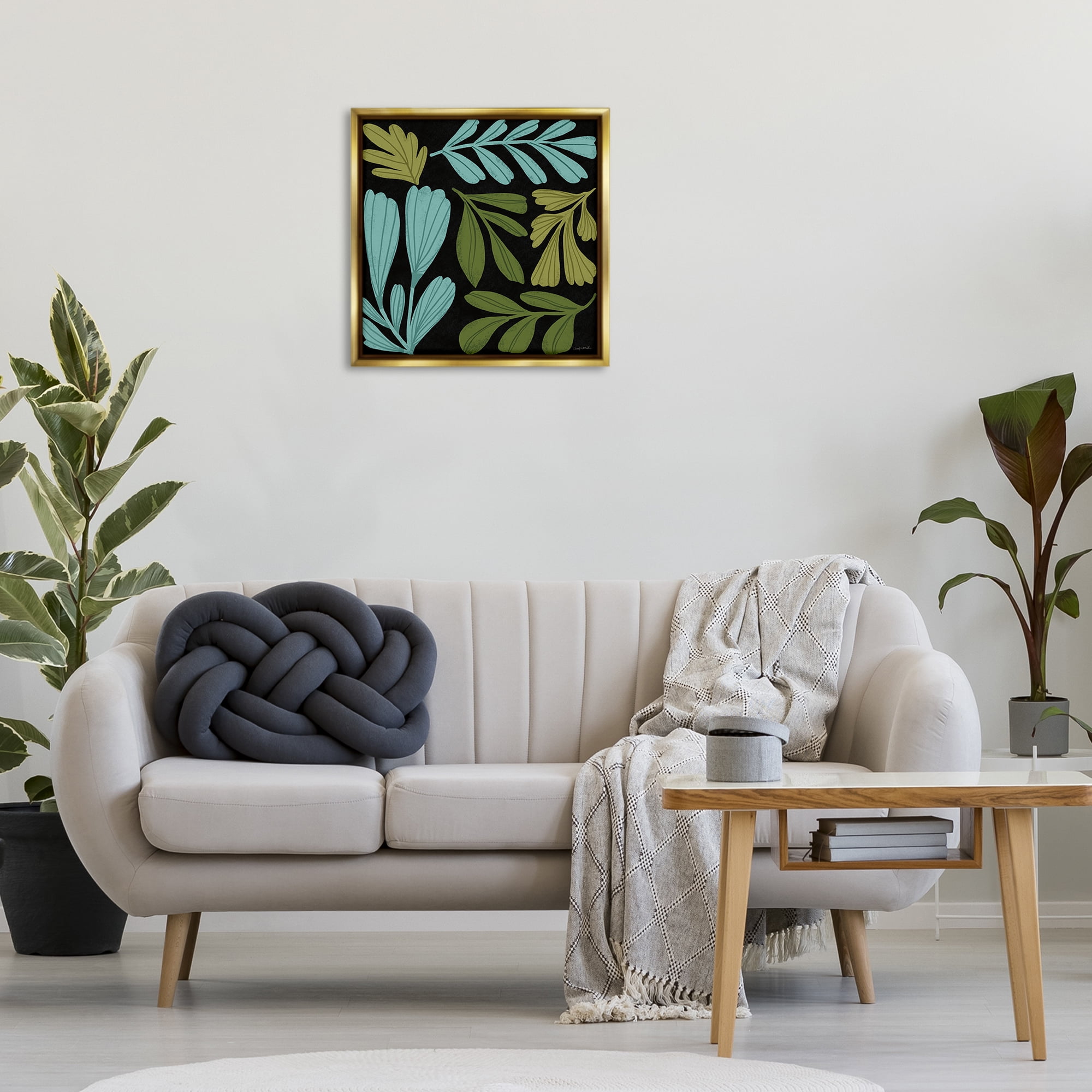 Stupell Industries Varied Leaves Collage Plants & Flowers Painting Gold Floater Framed Canvas Art Print Wall Art, 25 x 25