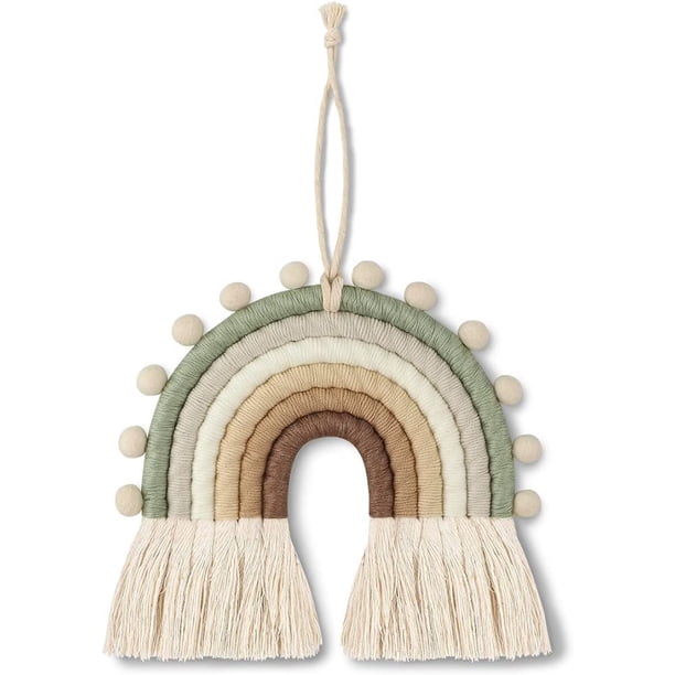 Bienvenido Rainbow colgante decorativo de arco iris tejido a mano para colgar en la pared con varilla de ventosa y cuerda, adecuado para dormitorio, apartamento, sala de estar, dormitorio y