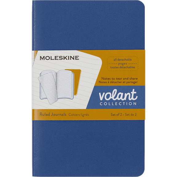 Moleskine Volant Journals (Set of 2), Pocket (3.5" x 5.5"), Ruled, Forget-Me-Not Blue/Amber Yellow