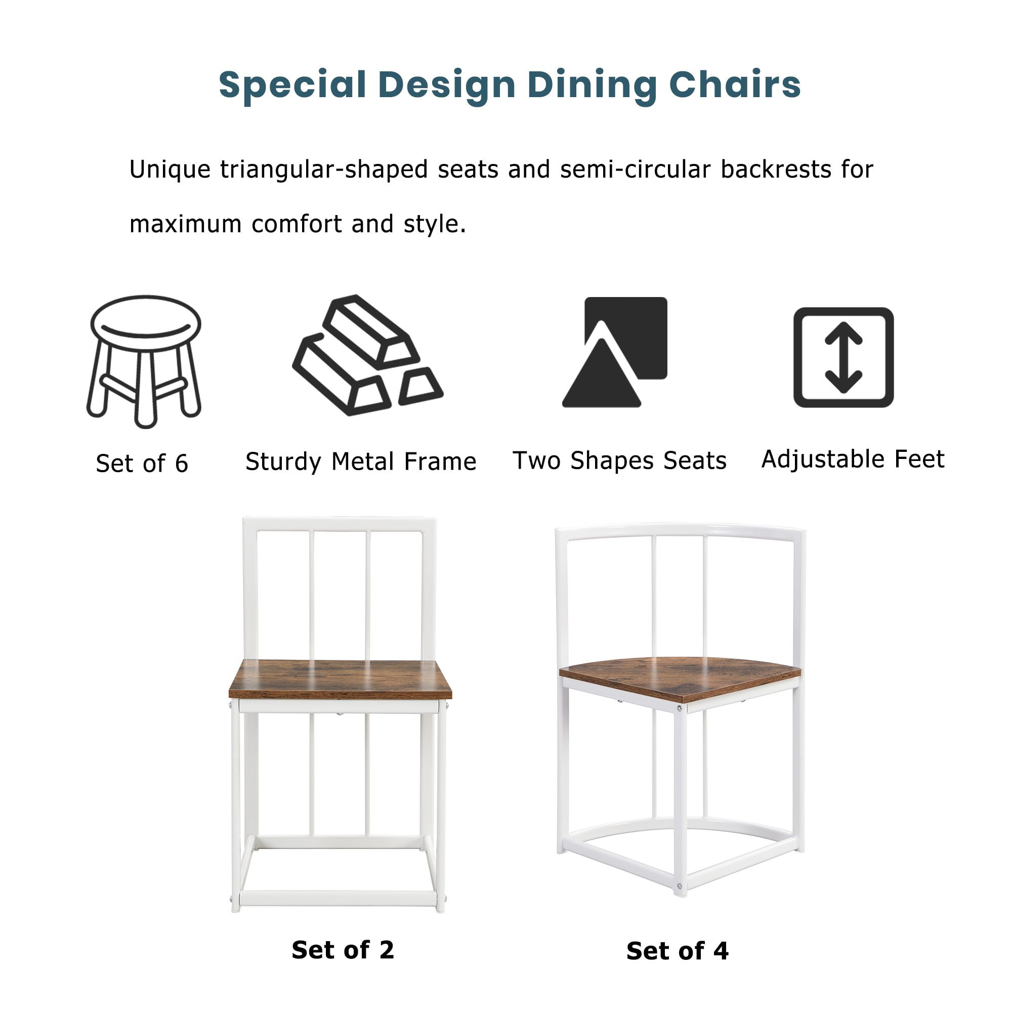 Aukfa 7 Piece Dining Table Set for 6, 55" Faux Marble Dinning Room Table with 6 Chairs, Metal Frame, Brown