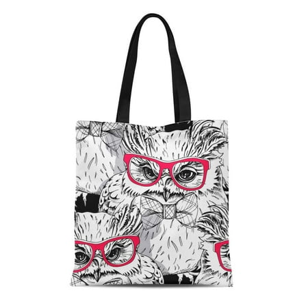 ASHLEIGH Canvas Tote Bag Accessory of the Owl in Red Glasses Bow Tie Reusable Shoulder Grocery Shopping Bags Handbag