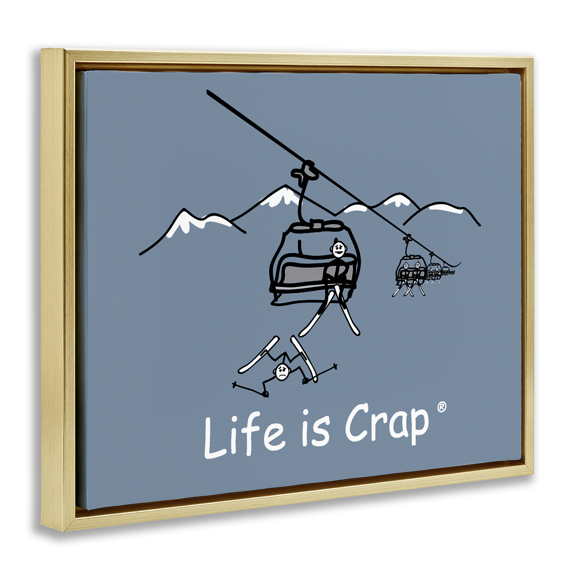 Stupell Industries Falling Ski Lift Novelty & Humor Painting Gold Floater Framed Canvas Art Print Wall Art, 21 x 17