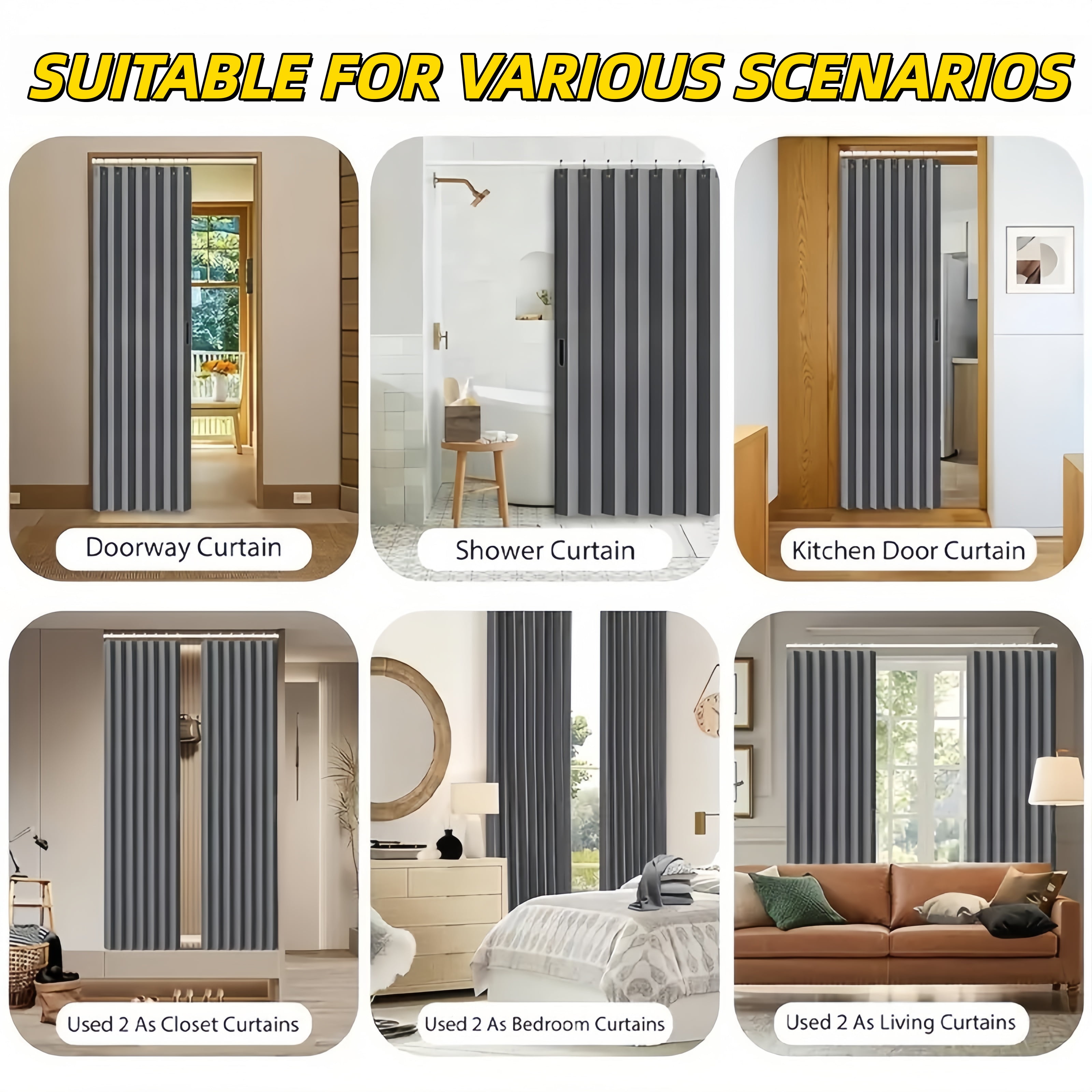 Accordion Doors Interior, Fabric Folding Door Curtain for Closet & Room Divider, Fold  Interior Room Divider with Easy Installation for Bedroom, Living Room, Office
