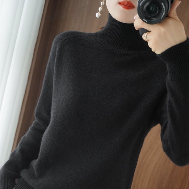 Moda básica Otoño Invierno suéter de lana Merino cuello simulado jersey de Cachemira Color sólido suave ropa de manga larga Tops