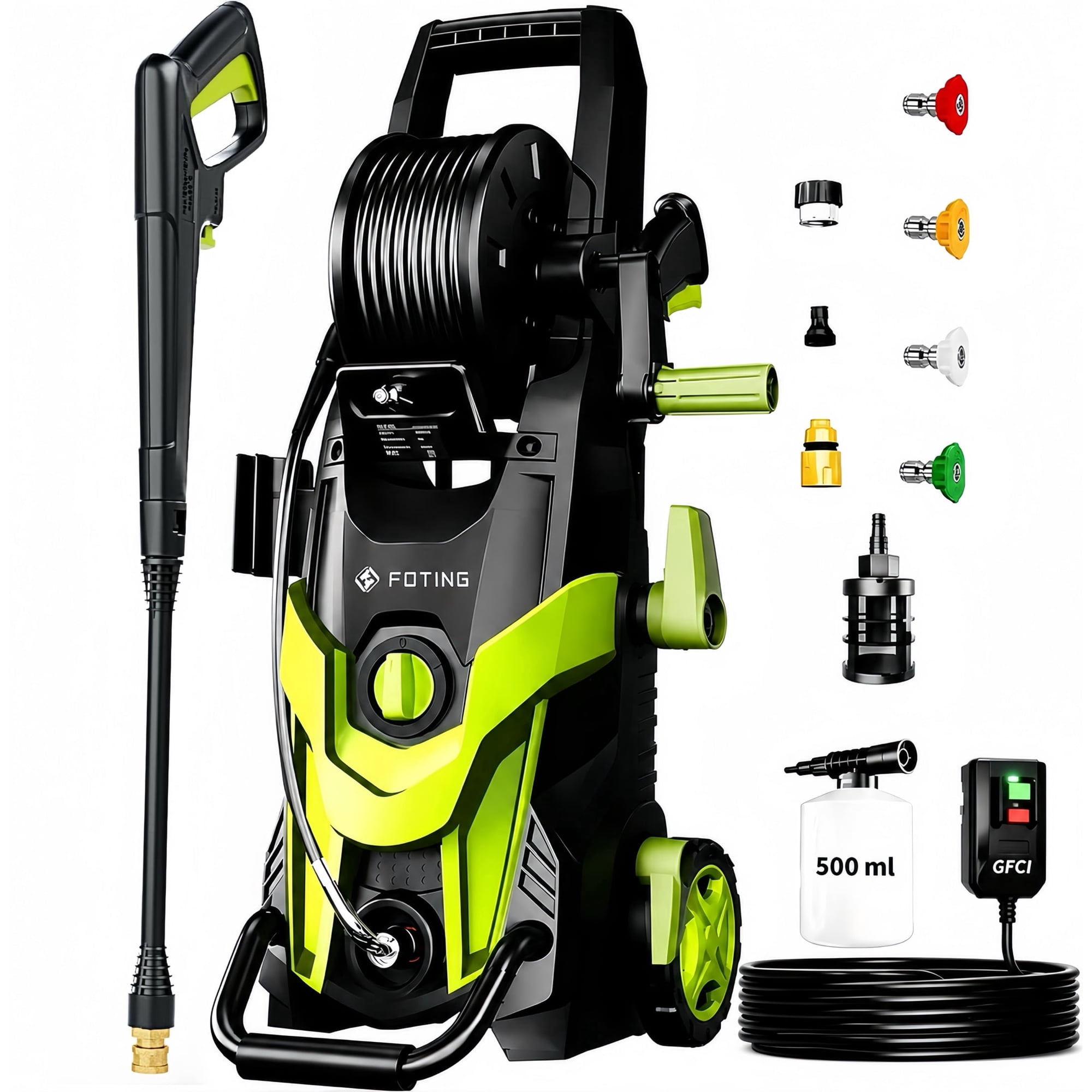 FOTING 4500 PSI at 3.2 GPM 14 Amps Corded Electric Pressure Washers with GFCI Protection, Quick Connect Tips