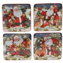 6 in. Magic of Christmas Santa Multicolored Earthenware Canape Plate (Set of 4)