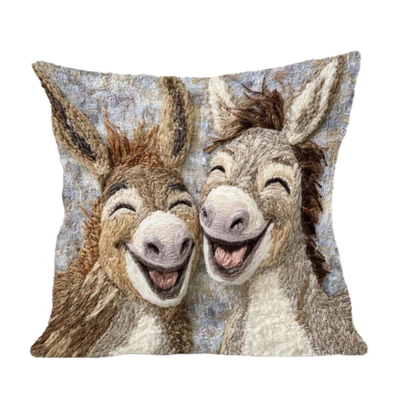 Darzheoy Throw Pillow Cover 18x18 Inch Cute Two Donkeys Embroidery Print Decorative for Sofa Bedroom Living Room Home Decor
