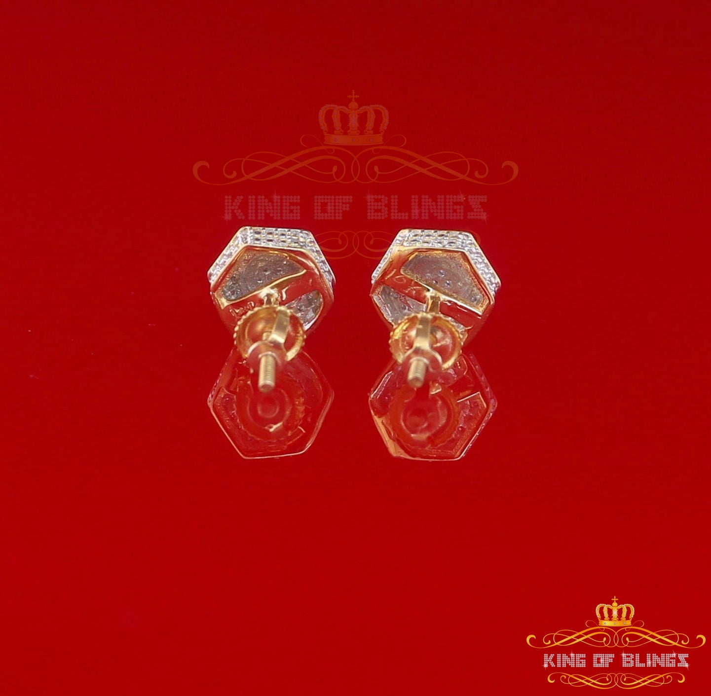 King of Bling's 10K Real Yellow Gold with 0.10CT Real Diamond Men's/Women's stud Hexagon Earring