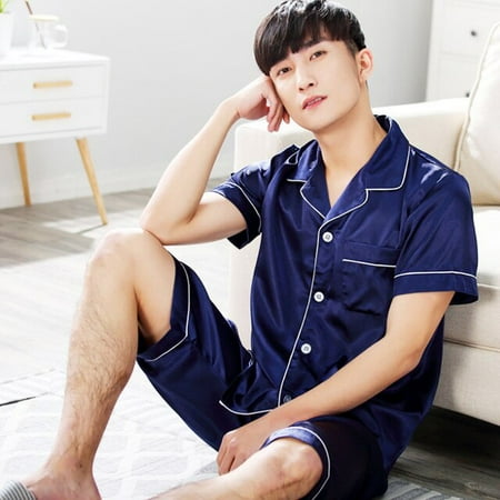 

CoCopeaunt Satin Sleep Set Mens Pajamas Suit 2PCS Pyjamas Casual Sleepwear Summer New Short Sleeve Male Nightwear Home Clothing