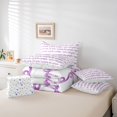 thumbnail image 5 of Homewish Chic Fashion Bowknot Bedding Comforter Set 7 Pieces for Teen, Purple Bow-tie Full Bedding Set, Modern Stripes Lines Reversible Fitted Sheet Flat Sheet, Super Cozy Room Decor, 5 of 7