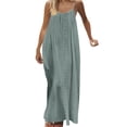 thumbnail image 5 of Summer Dress for Women Casual Sleeveless Backless Pleats Spaghetti Strap Dress Openwork Print Beach Vacation Dress(Army Green,S), 5 of 8